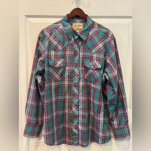 Wrangler Pearl Snap Shirt Mens Size XL Long Sleeve Western Cowboy Work